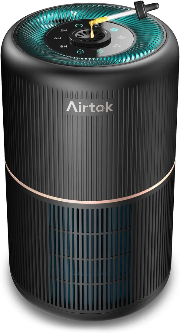 AIRTOK Purificador de Aire, Purificador de Aire Con Esponja de Fragancia, Filtro HEPA Para Alergias, Humo, Caspa De Mascotas y Olores, con Luz nocturna, temporizador, bloqueo para niños, 25dB