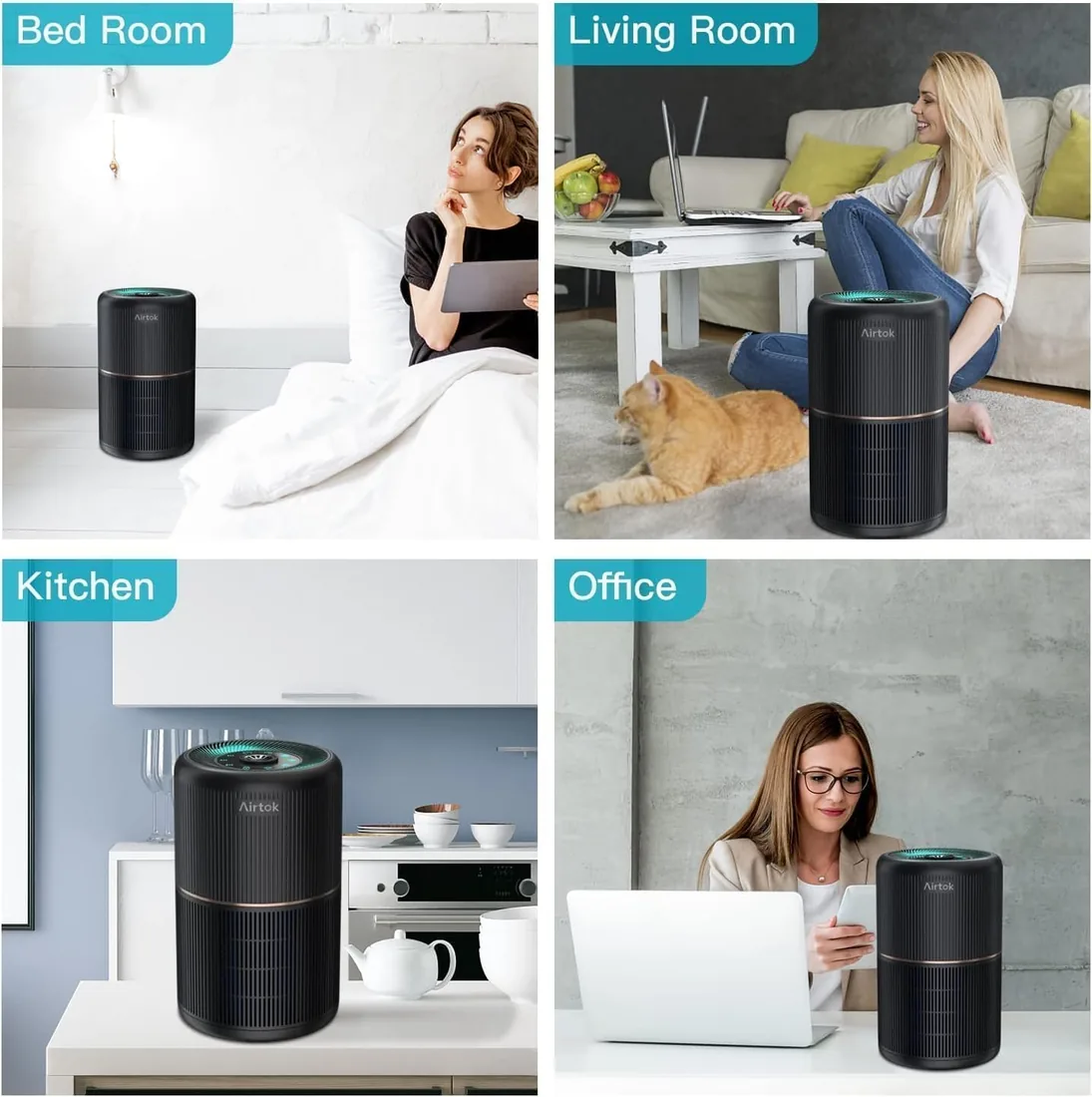 AIRTOK Purificador de Aire, Purificador de Aire Con Esponja de Fragancia, Filtro HEPA Para Alergias, Humo, Caspa De Mascotas y Olores, con Luz nocturna, temporizador, bloqueo para niños, 25dB foto 2