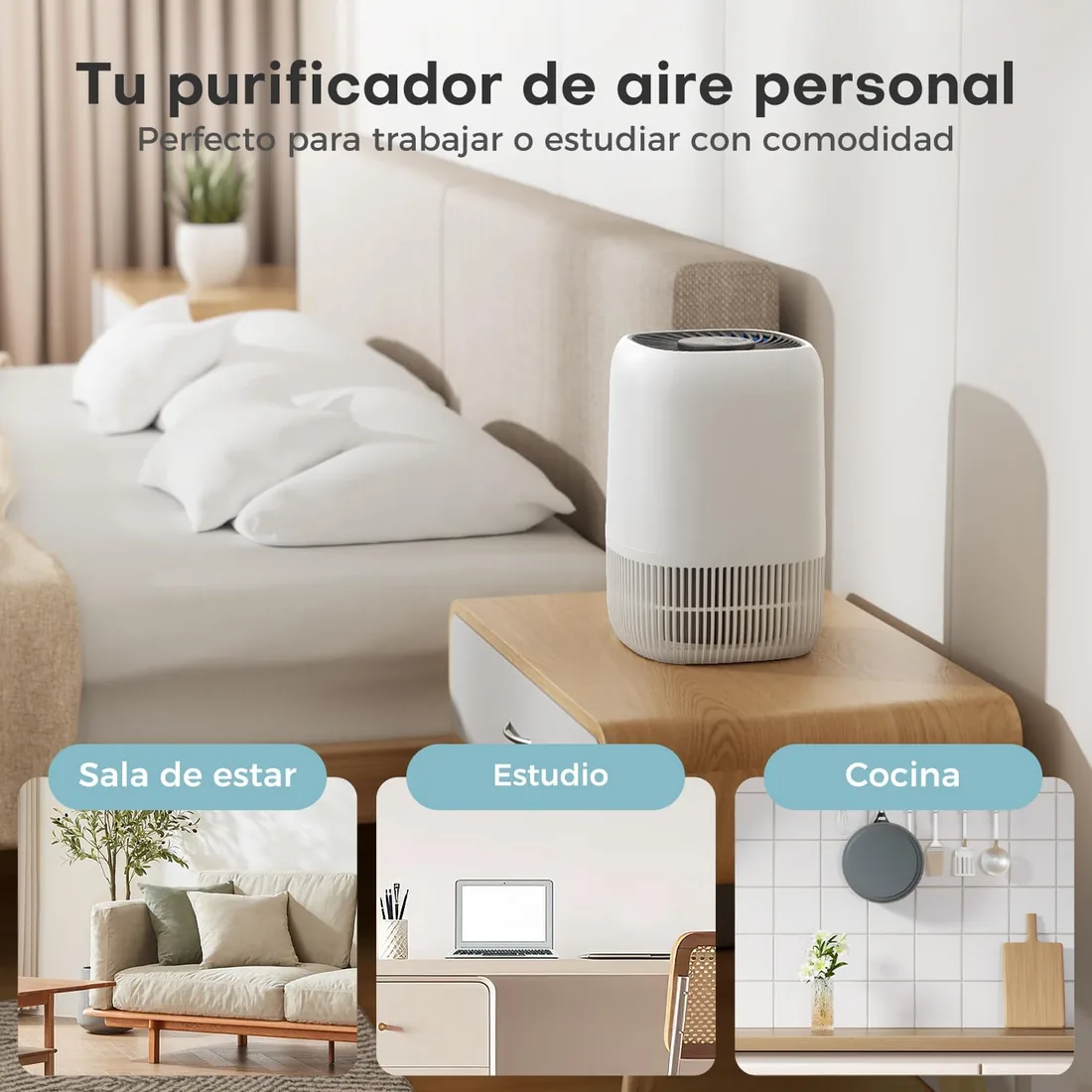 AROEVE Purificador de Aire con Filtro HEPA H13 de 3 Etapas, con un Consumo de Energía de tan solo 5W, Silencioso a 22db con Aroma, Combate el Polen, el Humo y el Pelo de Mascotas foto 2