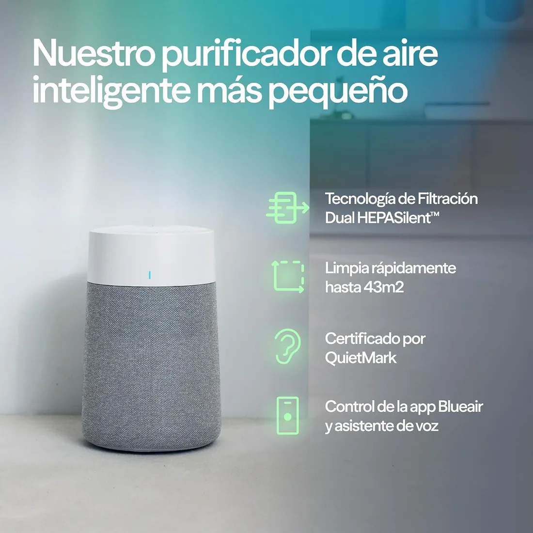 BLUEAIR Purificador de aire 43 m², inteligente y silencioso, HEPASilent, ideal para hogar, dormitorio, niños, polvo, alérgenos, humo, moho, pelo de mascotas - Blue Pure 511i Max foto 2