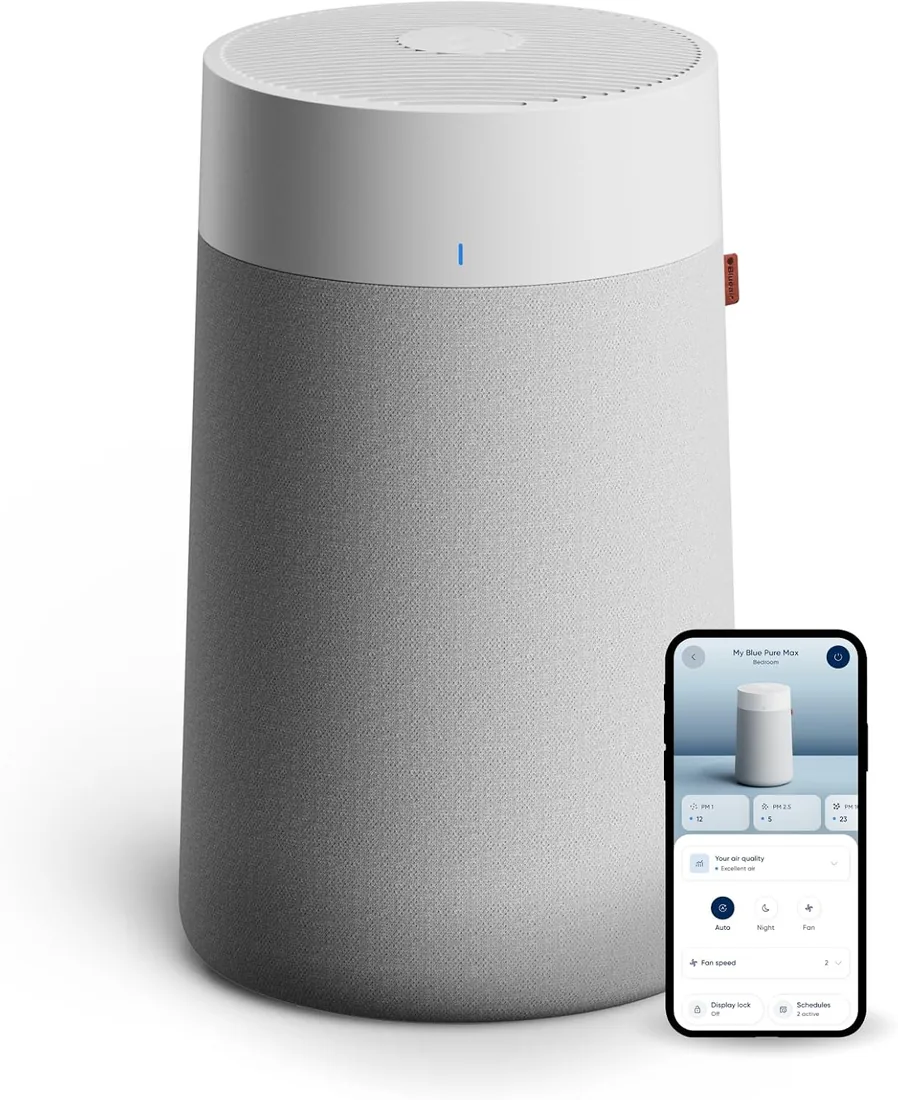 BLUEAIR Purificador de aire para habitaciones de hasta 86 m²: inteligente, silencioso, tecnología HEPASilent, elimina alérgenos, caspa de mascotas, humo, polvo y moho - Blue Pure 3350i Max