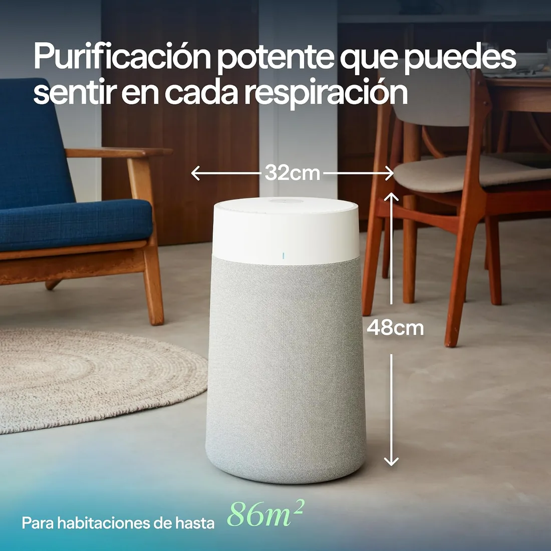 BLUEAIR Purificador de aire para habitaciones de hasta 86 m²: inteligente, silencioso, tecnología HEPASilent, elimina alérgenos, caspa de mascotas, humo, polvo y moho - Blue Pure 3350i Max foto 3
