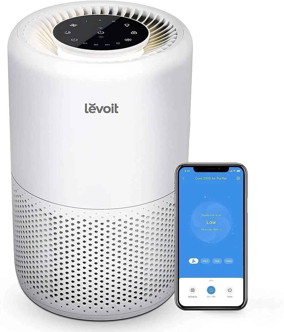 Levoit Purificador de Aire Silencioso 24dB, Inteligente, ALEXA, Core 200S | Purificador de Aire con Filtro HEPA, Modo Sueño, Elimina 99,97% de Alergia Polen Olor y Caspa de Mascota, App