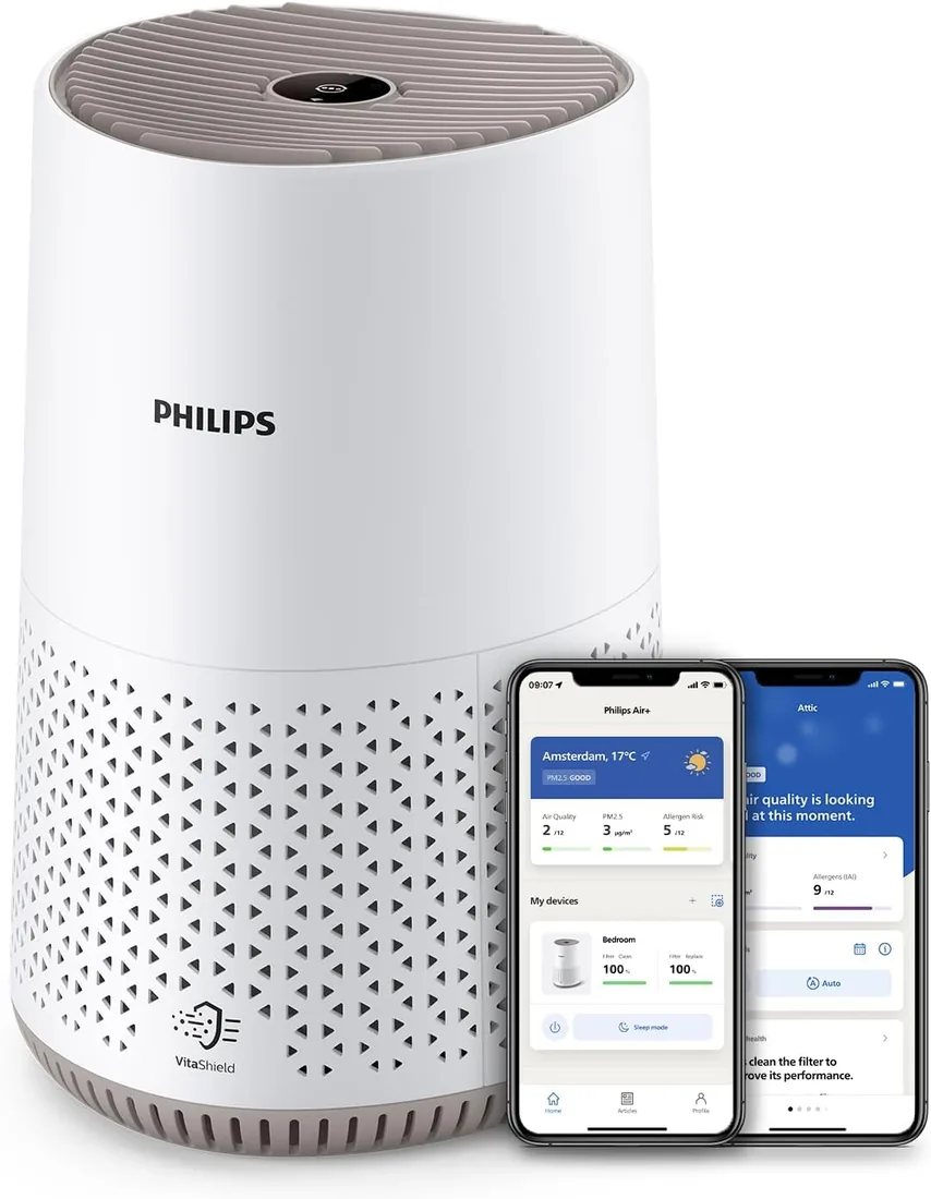 Philips 600i Purificador de Aire HEPA, 44 m², Ultrasilencioso 19dB*, Blanco | CADR 170 m³/h, Filtra el 99,97%, 44 m², ideal para alérgicos, eficiencia energética, control por app Air + (AC0650/10)