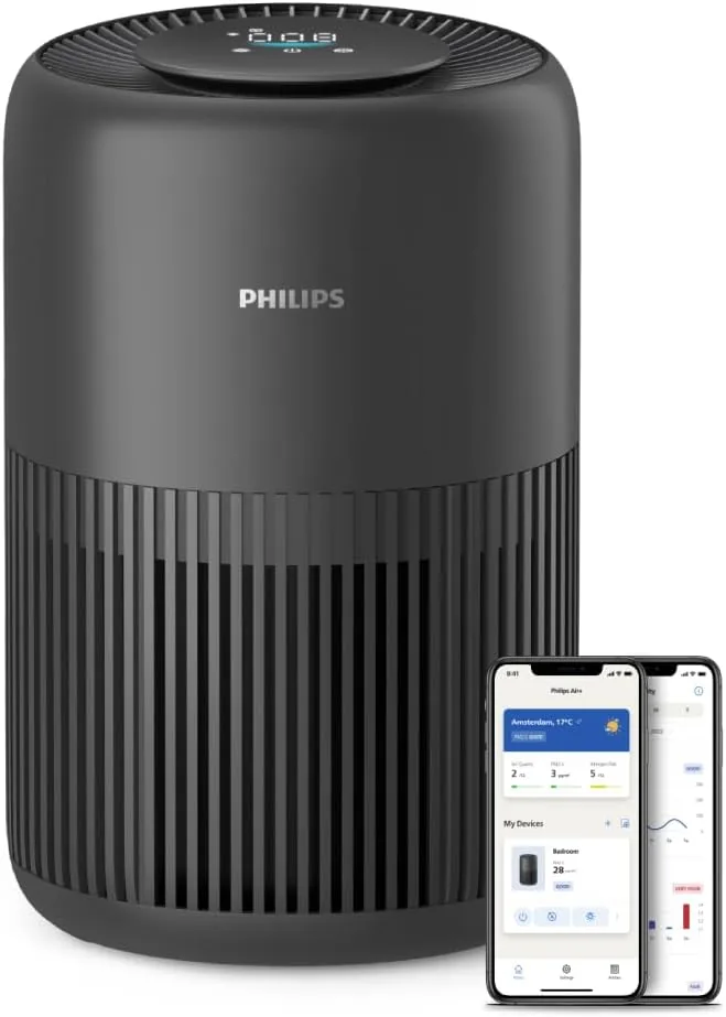 Philips 900 Purificador de Aire HEPA, 65 m², silencioso 20.5dB(A)*, Negro | CADR 250 m³/h, 65 m², filtro HEPA NanoProtect y carbón activo, silencioso, eficiencia energética, app Air + (AC0951/13)