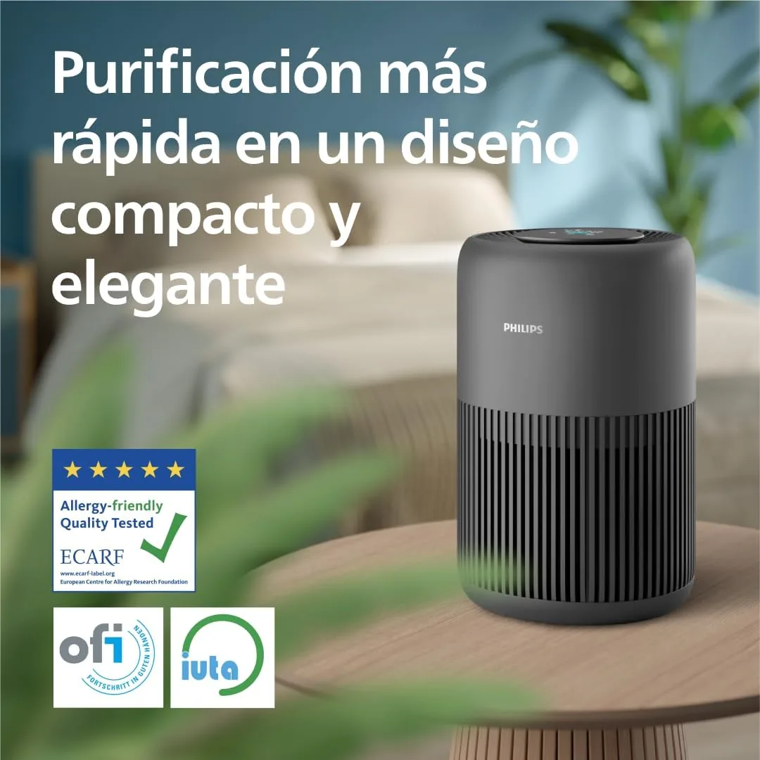 Philips 900 Purificador de Aire HEPA, 65 m², silencioso 20.5dB(A)*, Negro | CADR 250 m³/h, 65 m², filtro HEPA NanoProtect y carbón activo, silencioso, eficiencia energética, app Air + (AC0951/13) foto 2
