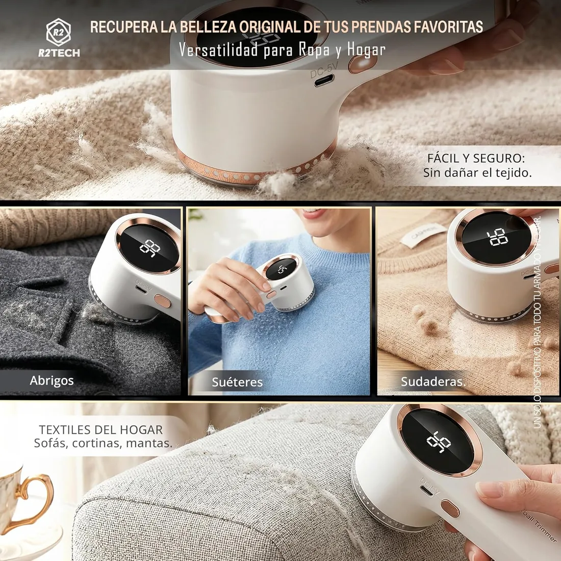 Quitapelusas Eléctrico Recargable USB, Cuchillas Acero INOX foto 2