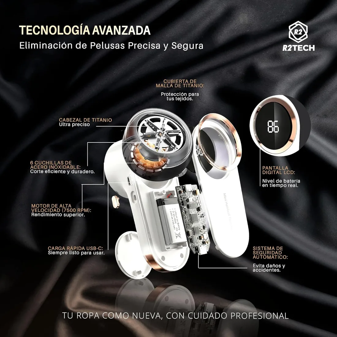 Quitapelusas Eléctrico Recargable USB, Cuchillas Acero INOX foto 3