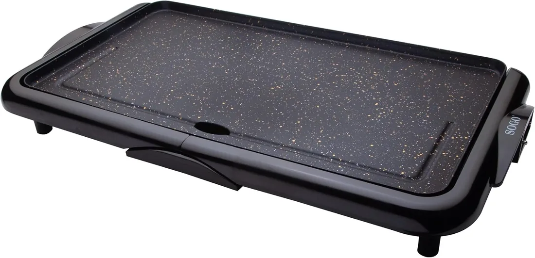 Sogo Plancha Eléctrica de Asar y Raclette con Bandeja Interior de Plástico Reutilizable sin BPA - Grill Parilla de Cocina Placa Lisa (plana) Antiadherente de 46x26cm, libre de PFOA, 2000w (SS-10340) foto 3
