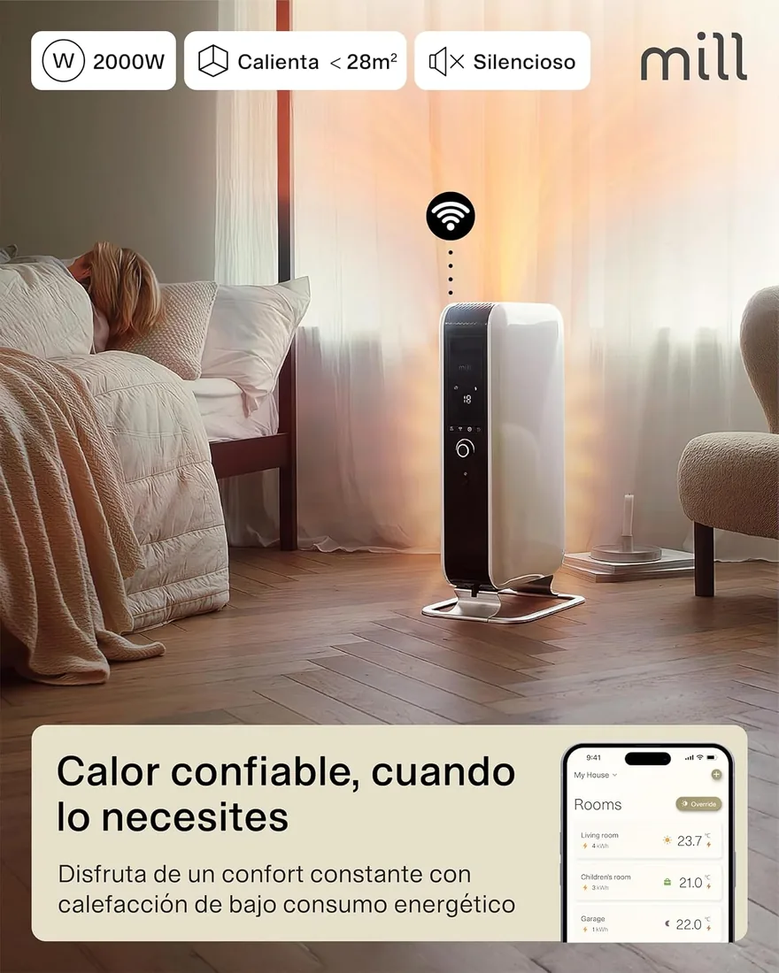Mill Radiador De Aceite Inteligente WiFi 2000 W Con App, Para 24-28 m², Calefactor Eléctrico De Bajo Consumo, Silencioso Y Seguro, Radiador De Pie Diseñado En Noruega foto 2