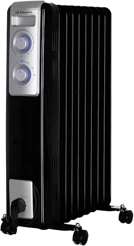 Orbegozo RN 2000 - Radiador de aceite, 9 elementos, luz LED, termostato regulable, Recogecables, Ruedas pivotantes, Negro, 2000 W