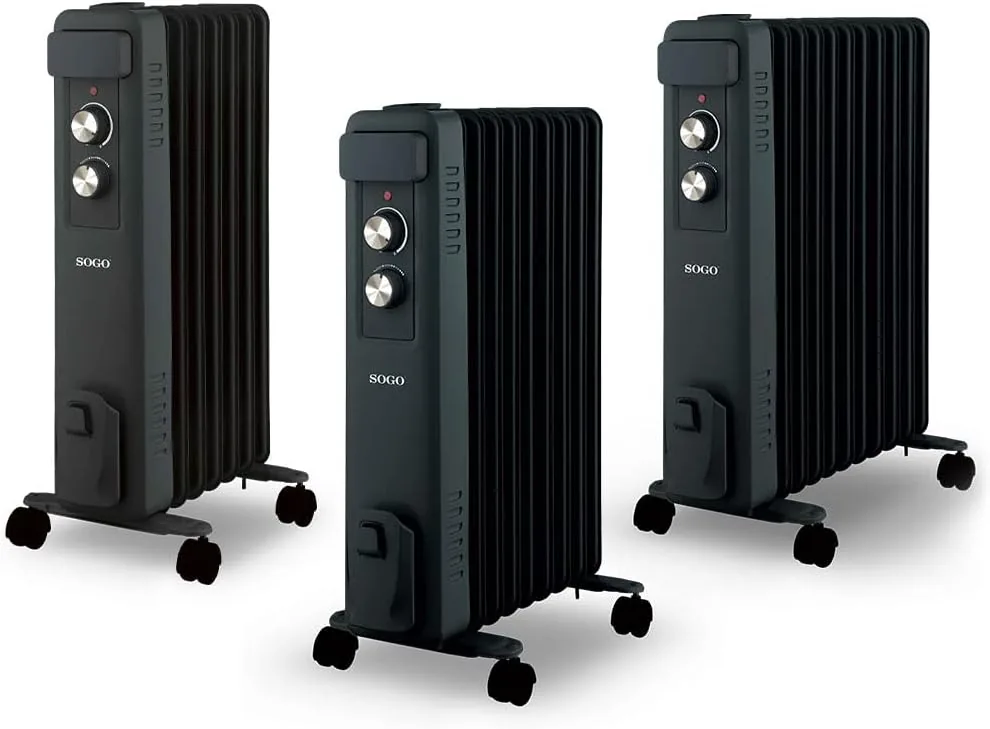 Sogo Radiador Eléctrico Bajo Consumo de Aceite con 11 Elementos - Calefactor Bajo Consumo Silencioso para Habitación - Radiador Eléctrico con Ruedas y Termostato Ajustable - Hasta 2500W de Potencia foto 3