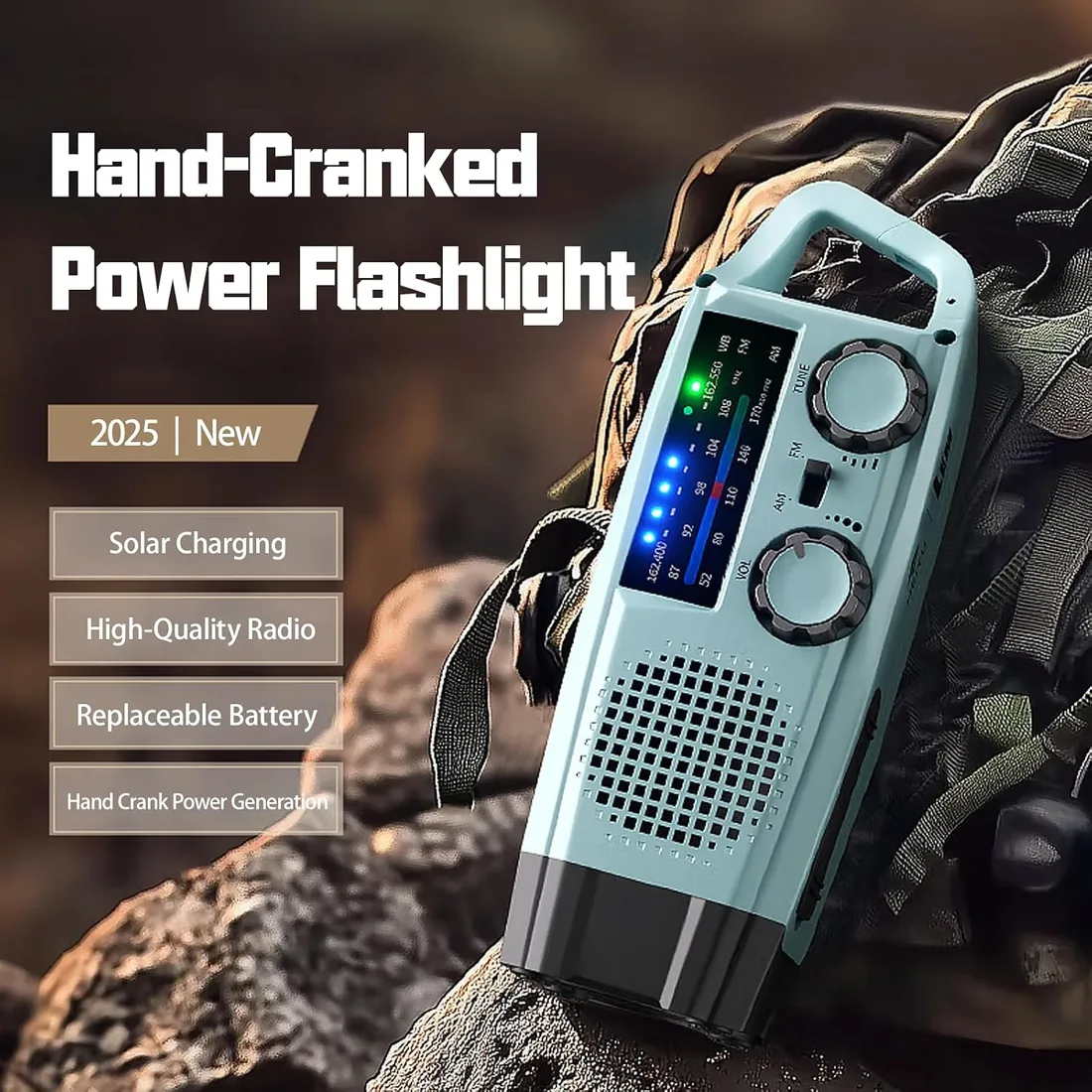 Radio de Emergencia Portátil, FM/Am Emergency Radio con Solar Recargable y Dinamo con Manivela con Linterna LED 2000mAh Powerbank SOS Alarma USB para Camping al Aire Libre foto 2