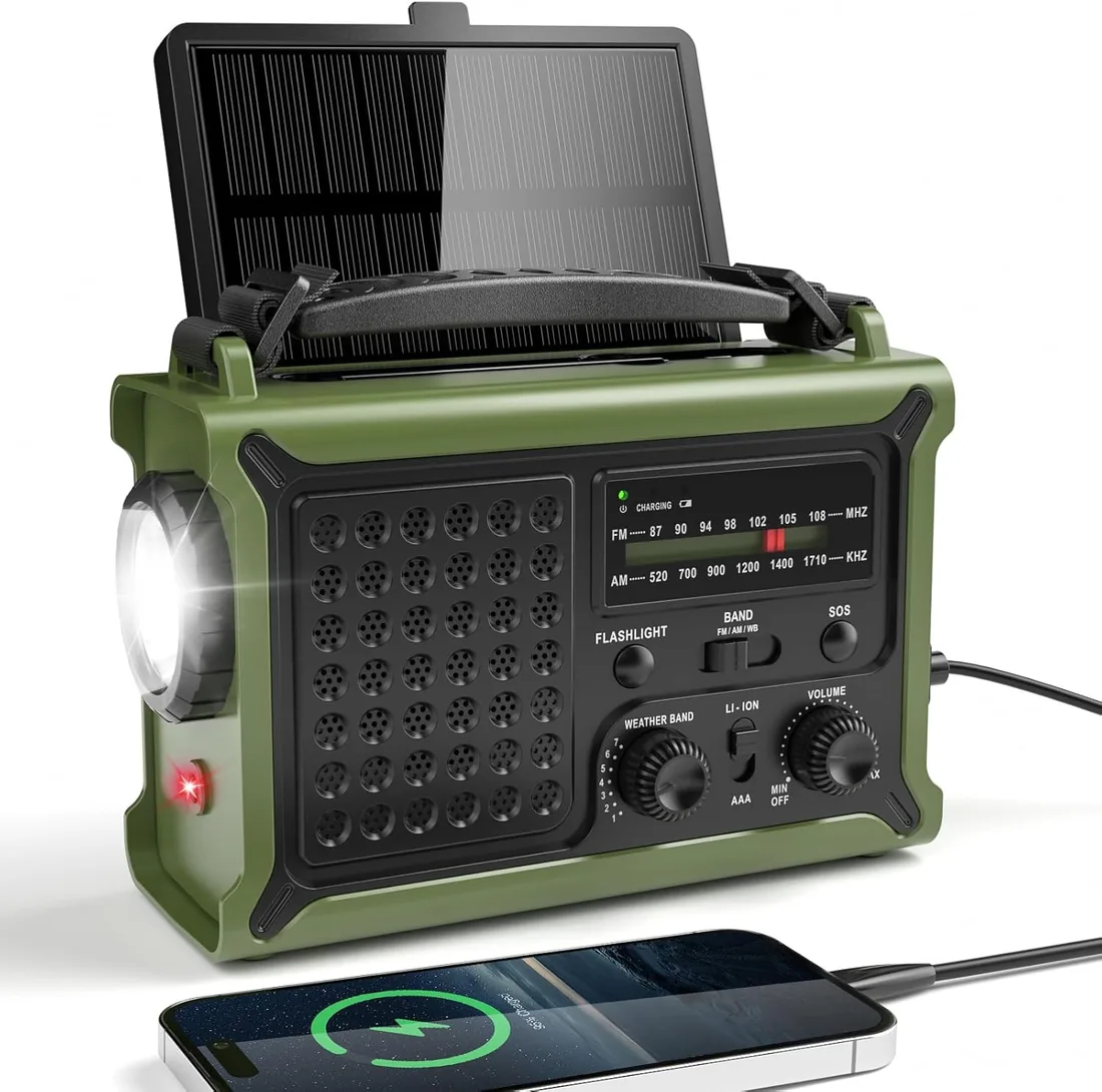 Radio Solar de Emergencia, Radio Am/FM con Manivela y Batería Recargable