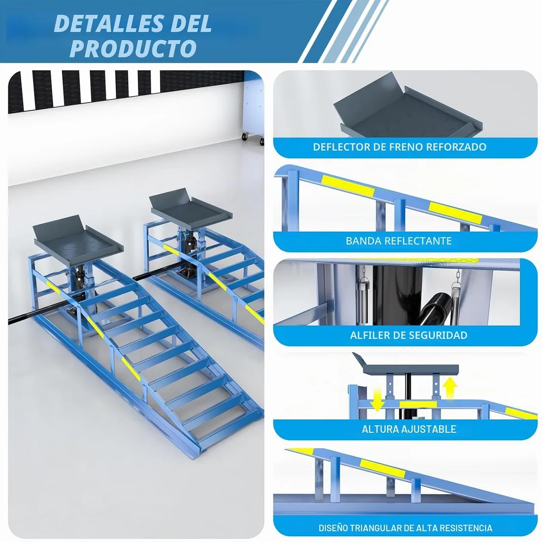 2 rampas de coche resistentes, capacidad de 5 toneladas (5000 kg), rampas hidráulicas de alta carga con tiras reflectantes para un uso nocturno seguro, altura ajustable de 24,9 a 38,1 cm, se puede foto 3