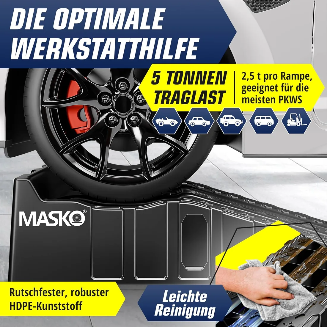 MASKO® Juego de 2 Rampas de Carga de hasta 5 Toneladas de Capacidad de Carga, Rampa de Coche con Protección Antivuelco, Antideslizante, Estable, Rampa de Carga Extra Ancha, Rampa de Garaje foto 3