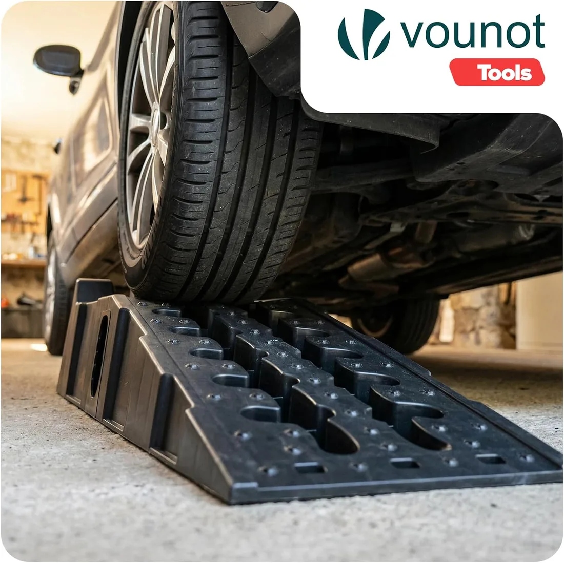 VOUNOT® Juego de 2 Rampas de Acceso para Coches Carga de hasta 5 Toneladas Rampa de Carga Extra Ancha Cuñas de Acceso Antideslizante Resistente para Vehículos Autocaravana Garaje Taller Remolque Negro foto 2