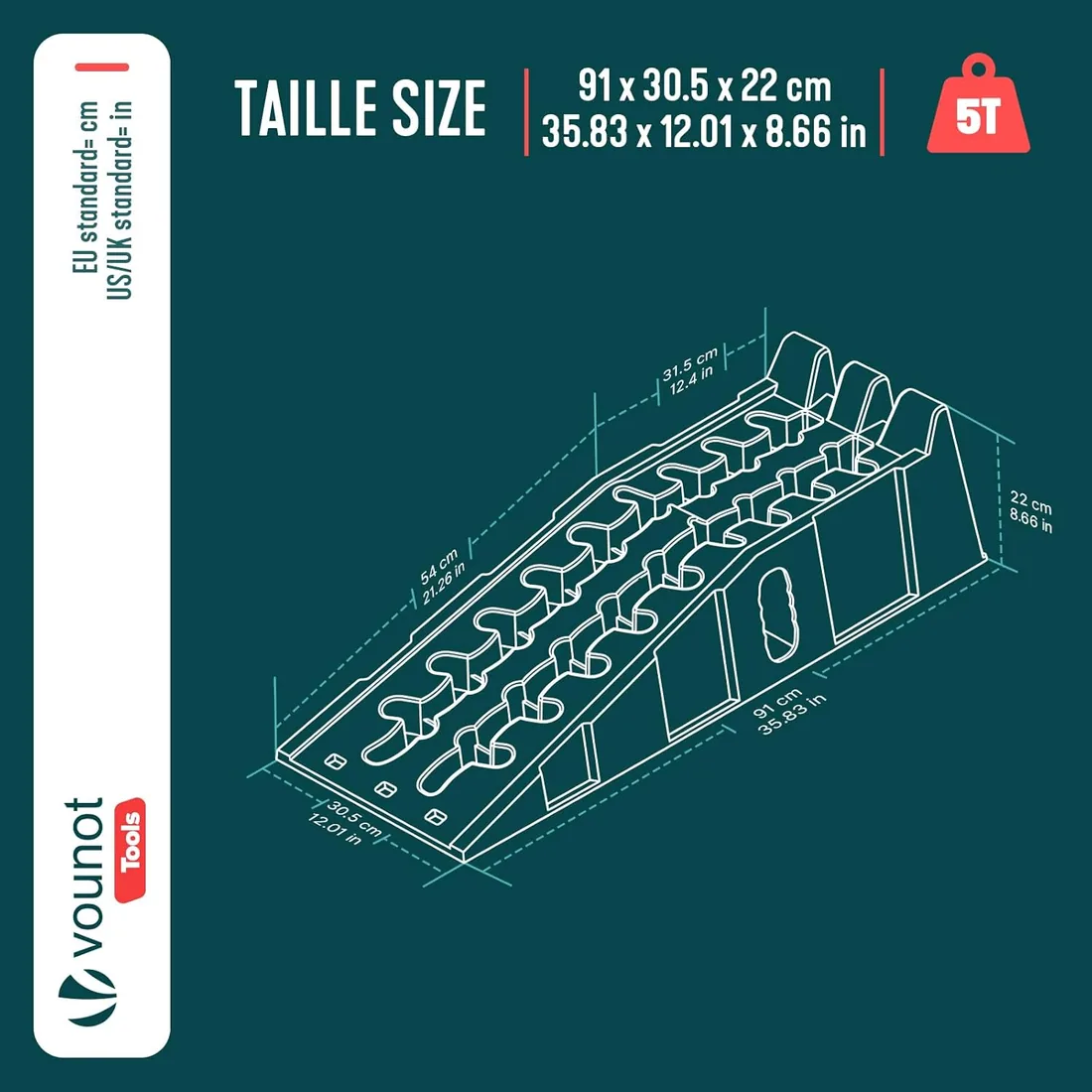 VOUNOT® Juego de 2 Rampas de Acceso para Coches Carga de hasta 5 Toneladas Rampa de Carga Extra Ancha Cuñas de Acceso Antideslizante Resistente para Vehículos Autocaravana Garaje Taller Remolque Negro foto 3