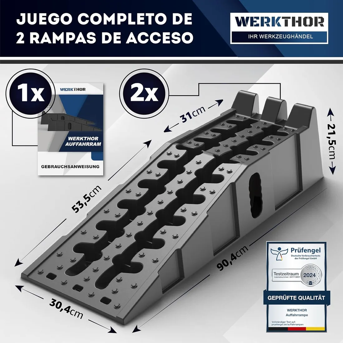 WERKTHOR Coche Rampa Drive-on - [Juego de 2] Rampas Drive-on para Máximo Agarre [<5t] - Coche Rampa Resistente para Cualquier Superficie - Rampas para Coches 2 Piezas foto 2
