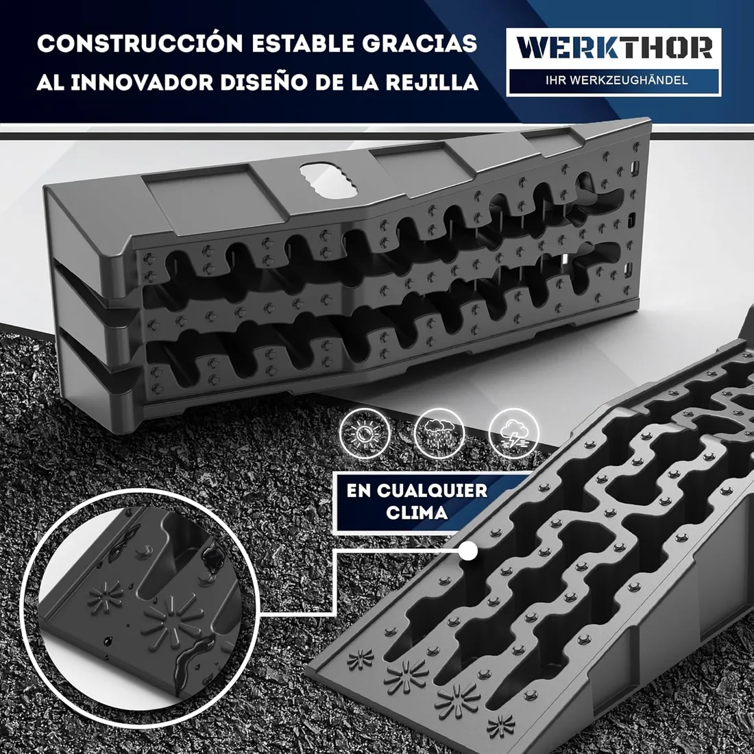 WERKTHOR Coche Rampa Drive-on - [Juego de 2] Rampas Drive-on para Máximo Agarre [<5t] - Coche Rampa Resistente para Cualquier Superficie - Rampas para Coches 2 Piezas foto 3