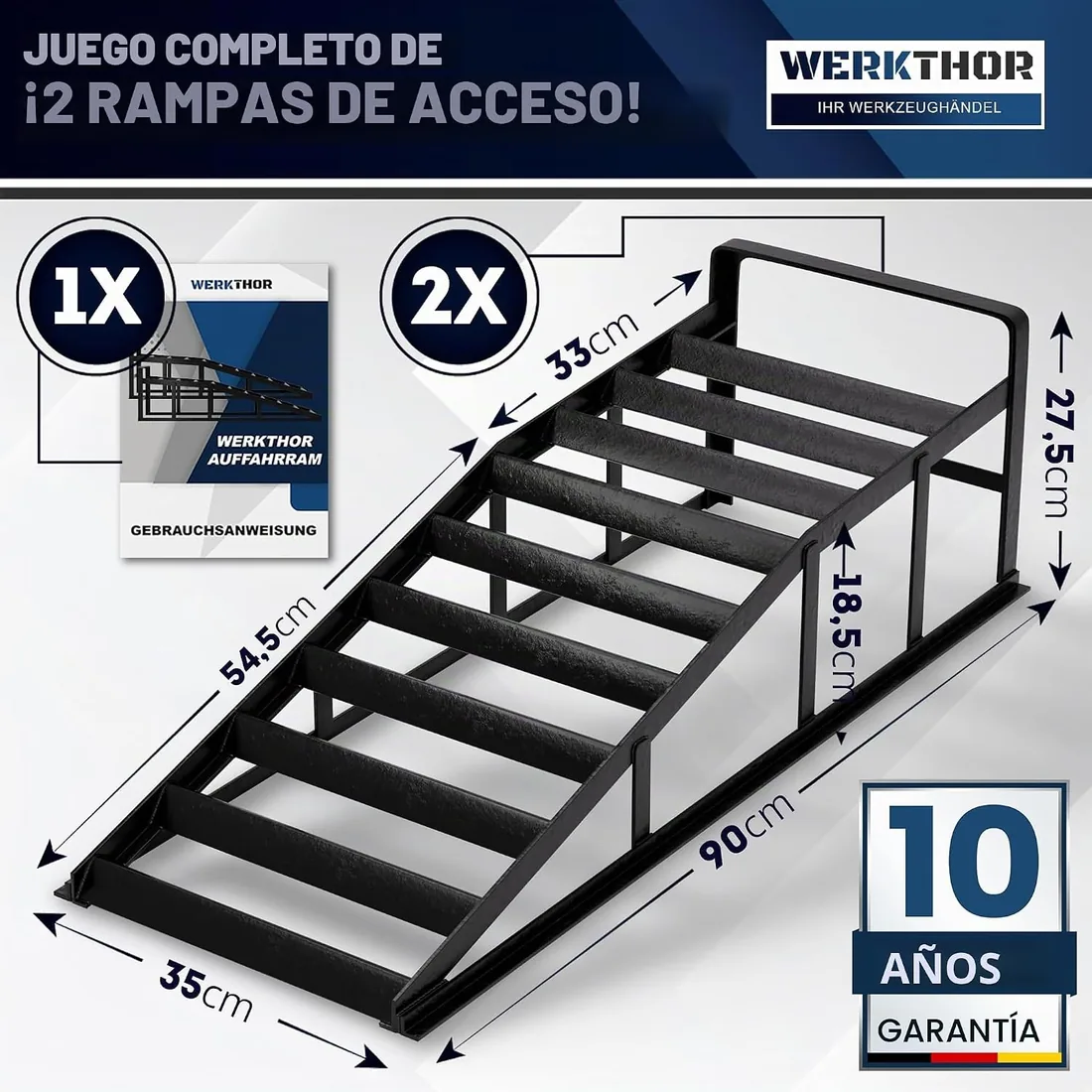 WERKTHOR Rampa de carga para coches de metal - [Set de 2] Rampas de carga para máxima sujeción [<3t] - Rampa de auto de alta capacidad para cualquier superficie - Rampas de auto 2 piezas foto 2