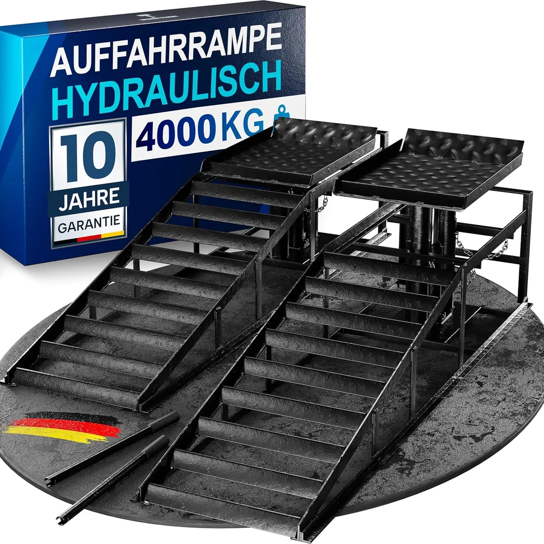 WERKTHOR Rampa hidráulica para Coche – [Negro Juego de 2] rampas con válvula de Seguridad/sobrepresión hasta 3T – Rampa de Altura Ajustable para Coche – Plataforma elevadora Coche