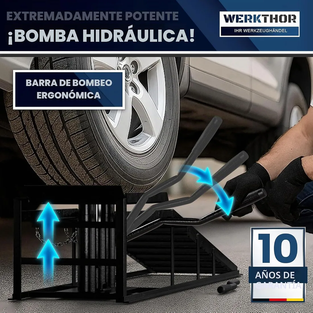 WERKTHOR Rampa hidráulica para Coche – [Negro Juego de 2] rampas con válvula de Seguridad/sobrepresión hasta 3T – Rampa de Altura Ajustable para Coche – Plataforma elevadora Coche foto 3