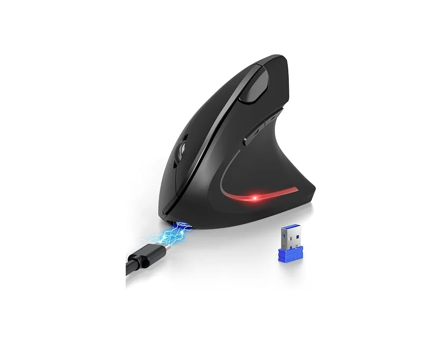 TECKNET Ratón Bluetooth Ergonómico, Raton Vertical Inalámbrico Recargable (BT 5.0/3.0 + 2.4G), 6 Niveles de Ajuste hasta 4800 dpi, Ratón Inalámbrico óptico Silencioso para Windows,