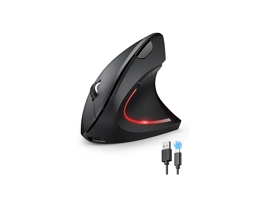 TECKNET Ratón Ergonómico Recargable, 4800DPI 2.4GHz Ratón Vertical Silencioso, Ratón Inalámbrico 6 Botones con Receptor USB para PC, Ordenador, Portátil, Mac, Negro