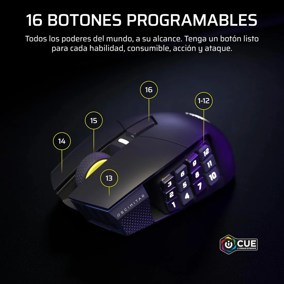 Corsair Scimitar Elite Wireless SE MMO Ratón para Juegos – Gunmetal | 33,000 DPI, 16 Botones Programables, Key Slider Ajustable, Elgato Virtual Stream Deck, 1.000Hz, PC, PS5, PS4, Xbox, Mac foto 3