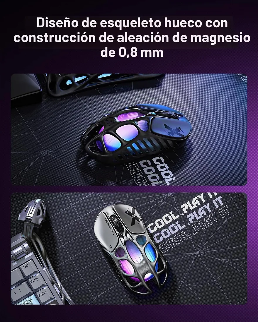 GravaStar Mercury X Pro Ratón Gaming Inalámbrico 8K Ultraligero 49g | Ratón Gaming con sensor PAW3950, Bluetooth, 2,4 GHz y USB para un control preciso en juegos competitivos. foto 3