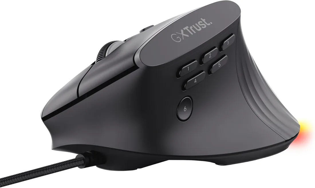 GXTrust Rexxa Ratón Ergonómico Gaming con Iluminación RGB, Negro | 10 Botones Programables, 12800 dpi, Mouse Vertical con Cable USB para PC, Mac, Ordenador, Laptop, Desktop