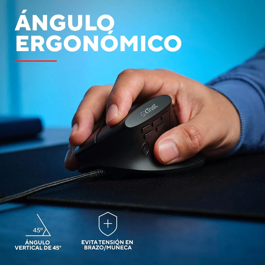 GXTrust Rexxa Ratón Ergonómico Gaming con Iluminación RGB, Negro | 10 Botones Programables, 12800 dpi, Mouse Vertical con Cable USB para PC, Mac, Ordenador, Laptop, Desktop foto 3