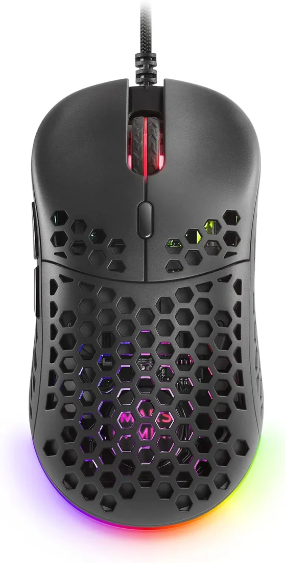 Mars Gaming MM55 Negro, Ratón Gaming RGB Chroma, Ultra-Ligero 55g, 12800 dpi, Switches Mecánicos Programables HUANO