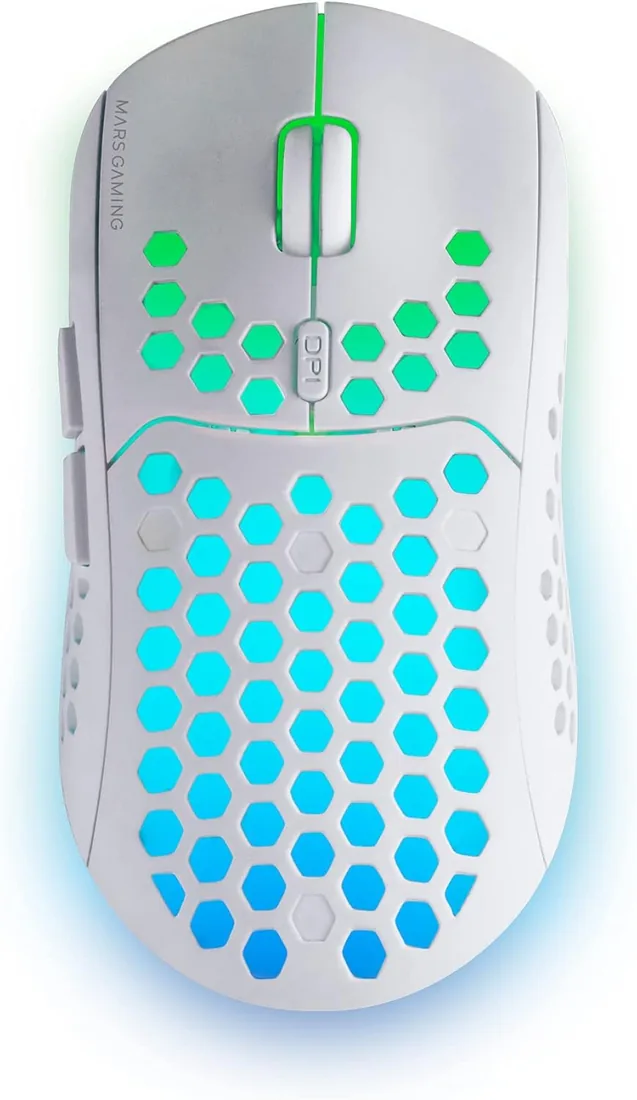 Mars Gaming MMW3, Ratón Gaming Inalámbrico Ultraligero Hive, RGB Flow, Sensor 3200 dpi, Switches Mecánicos HUANO, Batería Recargable, 2.4G USB, Blanco foto 2