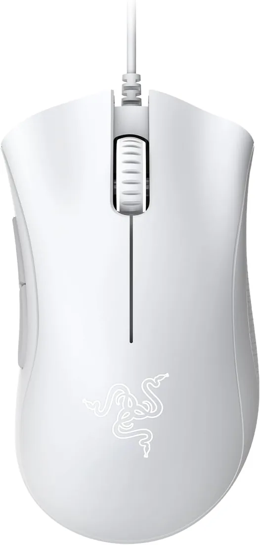 Razer Ratón para juegos DeathAdder Essential, Sensor óptico, 6400 DPI, 5 Botones programables, Interruptores mecánicos, Agarres laterales de goma, Color Blanco