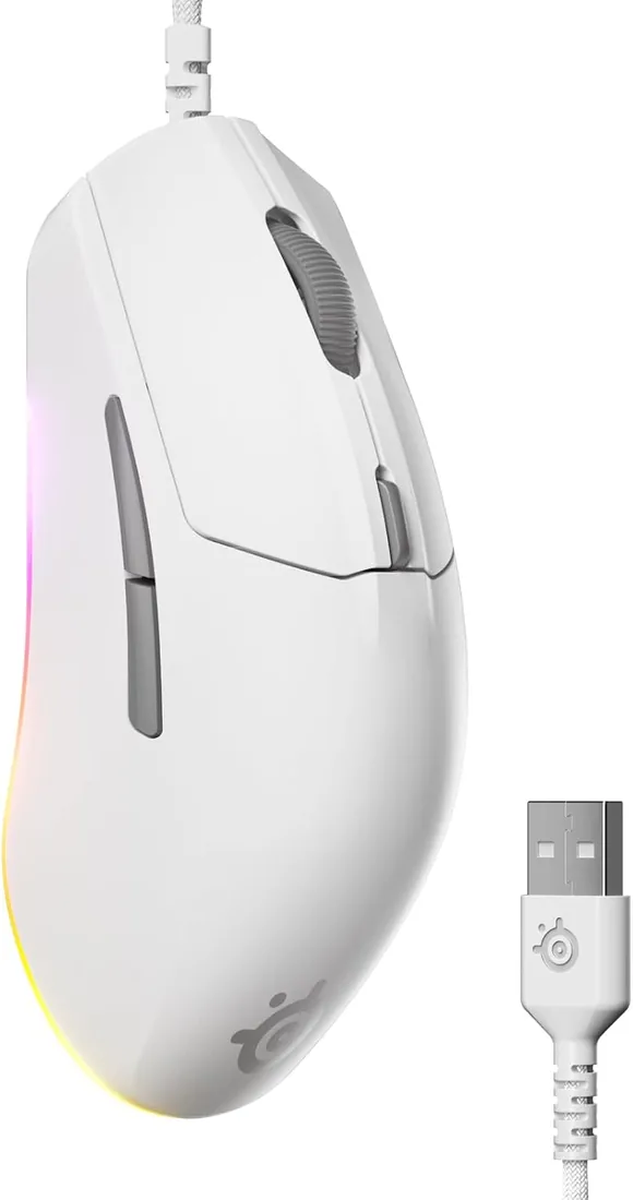 SteelSeries Rival 3 Gen 2 - Raton Gaming - Sensor óptico TrueMove Core de 8500 dpi - Durabilidad de 60 M de clics - Baja latencia - 77g de Peso - Deslizadores 100% PTFE - RGB - Blanco foto 2