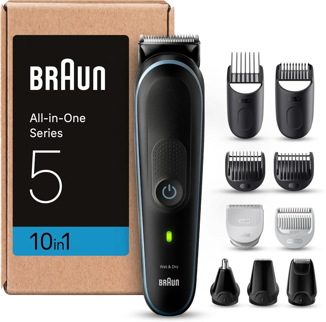 Braun Recortadora de Barba Series 5 Máquina Cortar Pelo, Máquina de Afeitar, Cortapelos Hombre, Kit 10 en 1 para Barba, Pelo, Depilación Masculina, MGK5445