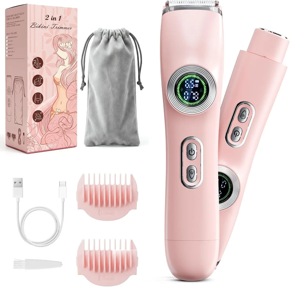 Afeitadora Eléctrica Mujer 2 en 1 Rasuradora Mujer Zona Intima,Rosa Claro