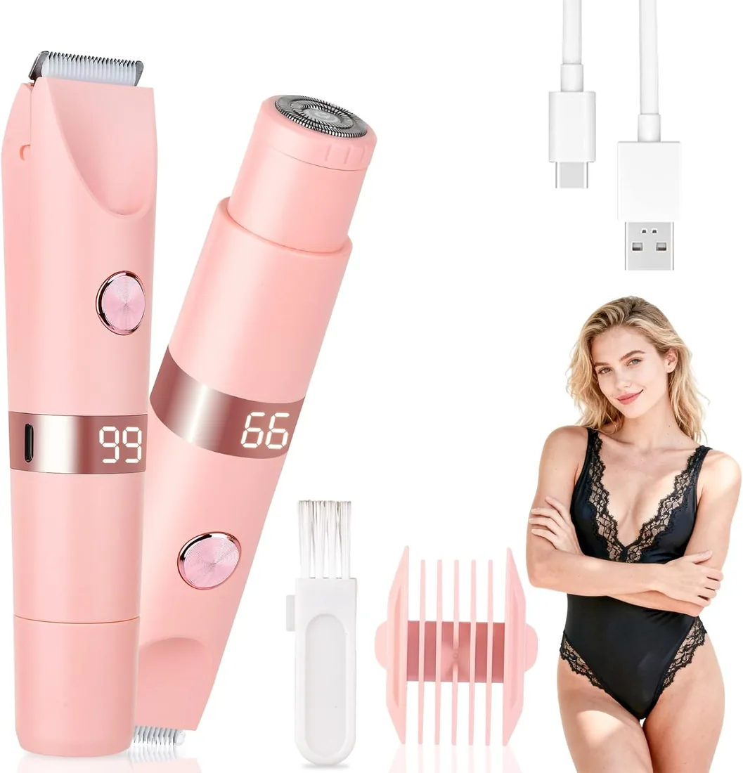 Afeitadora Eléctrica para Mujer y Hombre, Cortadora de Bikini con Pantalla LED, IPX7 Impermeable Uso Húmedo y Seco, 2 en 1 Recargable para Zona del Bikini, Rostro