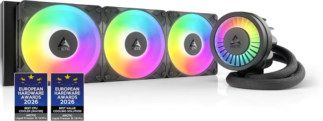 ARCTIC Liquid Freezer III Pro 360 A-RGB - Refrigeracion Liquida PC, AIO para CPU, 3x120 mm, Radiador 38 mm, Bomba PWM, Ventilador VRM, AMD AM5/AM4, Intel LGA1851/1700 Marco de Contacto - Negro foto 2