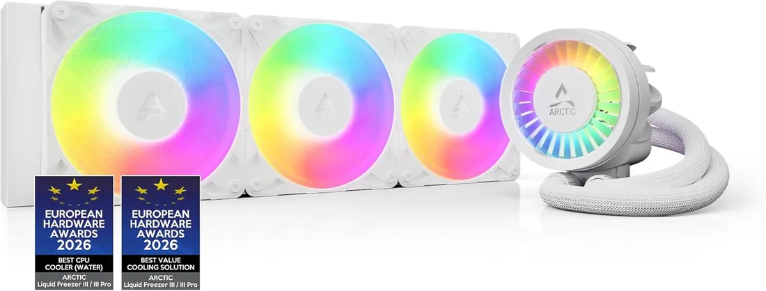 ARCTIC Liquid Freezer III Pro 360 A-RGB - Refrigeracion Liquida PC, AIO para CPU, 3x120 mm, Radiador 38 mm, Bomba PWM, Ventilador VRM, AMD AM5/AM4, Intel LGA1851/1700 Marco de Contacto - Blanco foto 2