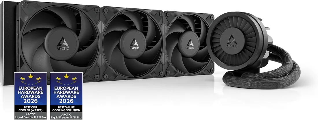 ARCTIC Liquid Freezer III Pro 360 - Refrigeracion Liquida PC, AIO para CPU, 3x120 mm, 38 mm Radiator, Bomba PWM, Ventilador VRM, AMD AM5/AM4, Intel LGA1851/1700 Marco de Contacto - Negro