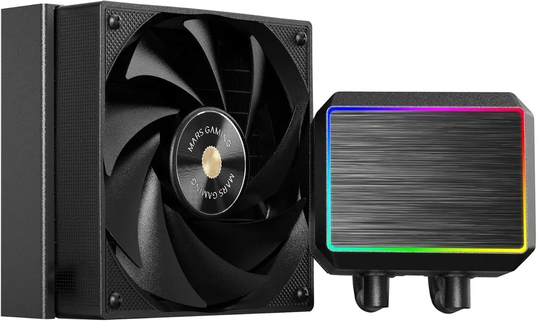 Mars Gaming ML-PROII120 Refrigeración Líquida AIO 300W TDP, Bomba 4ª Gen Opti-Chamber Base de Cobre y Microcanales, 1x Ventilador 120mm FDB, Bloque de Aluminio Cepillado con FRGB Lineal, Negro