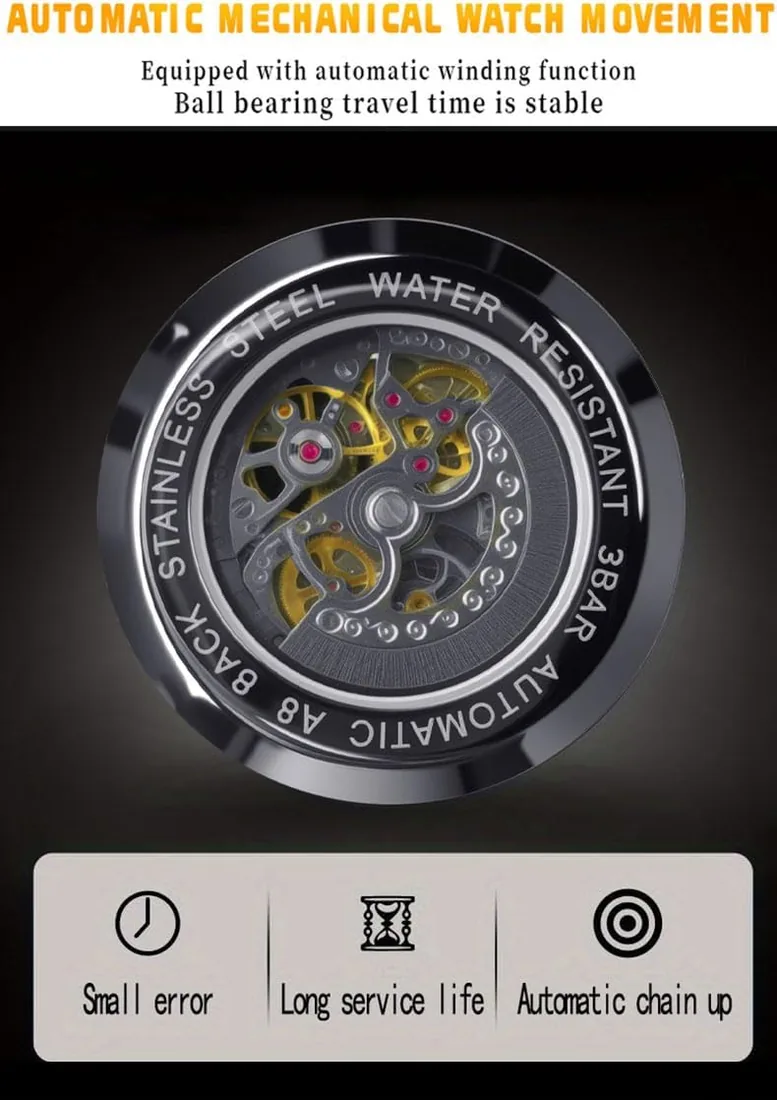 Reloj mecánico totalmente automático para hombre, de cuerda automática, a la moda, impermeable, luz nocturna, temperamento, A8 foto 2
