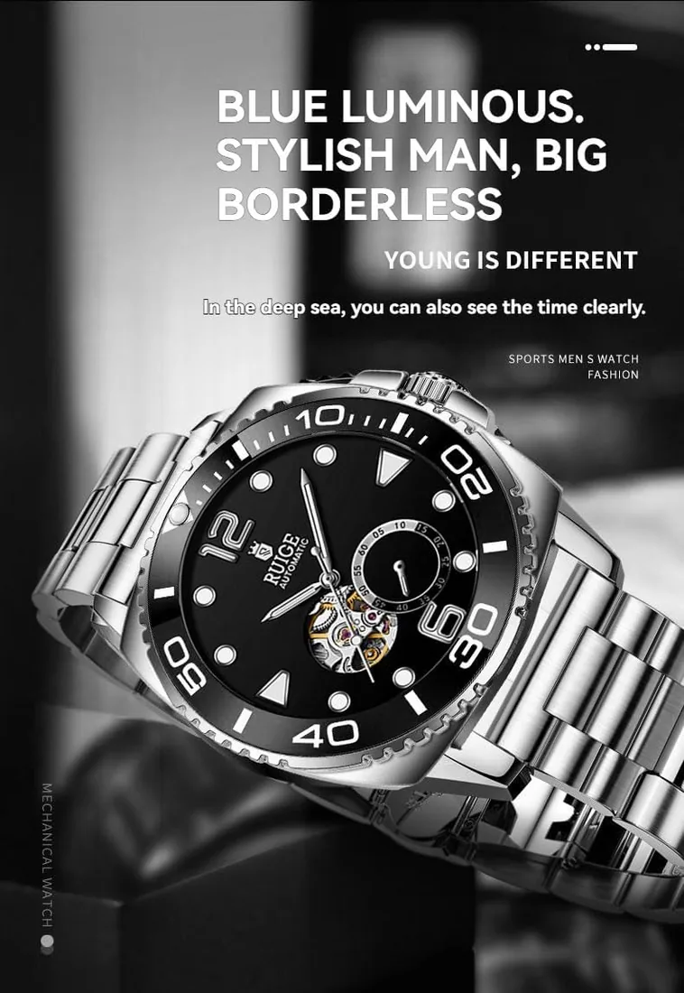 Reloj mecánico totalmente automático para hombre, de cuerda automática, a la moda, impermeable, luz nocturna, temperamento, A8 foto 3