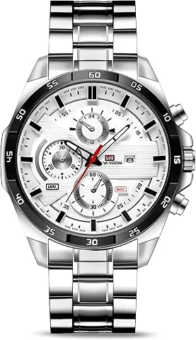 Reloj para Hombre, 50mm Cronografo Relojes, Reloj Analógico de Cuarzo con Correa en Acero Inoxidable et Fecha Automática, Negocios Casual Relojes de Pulsera para Hombres