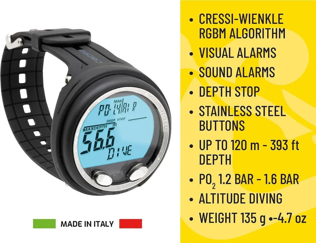 Cressi Giotto Ordenador de Buceo Profesional de Muñeca para Buceo Submarino Dual Mix - Negro/Plateado, Talla Única Unisex foto 3