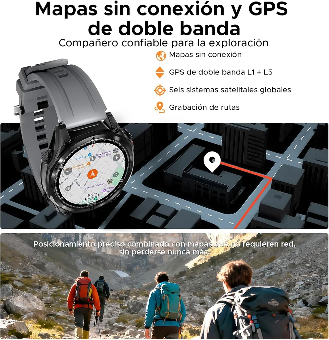 Anywise W1 Pro Reloj inteligente Mujer Hombre,GPS De Doble Frecuencia Con Mapas Sin Conexión Smartwatch Para Android e iOS,5ATM Waterproof 1,43''AMOLED,170+ Sports Modes/12 Days Battery/3 Strap foto 3