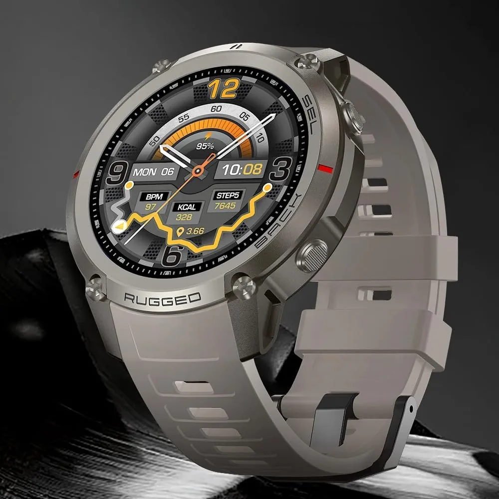 Reloj inteligente GPS con mapas fuera de línea, brújula, altímetro, tiempo – Reloj con pantalla AMOLED de 1,43 pulgadas, impermeable 50 m, monitor de corazón/oxígeno/presión, correa de gel de